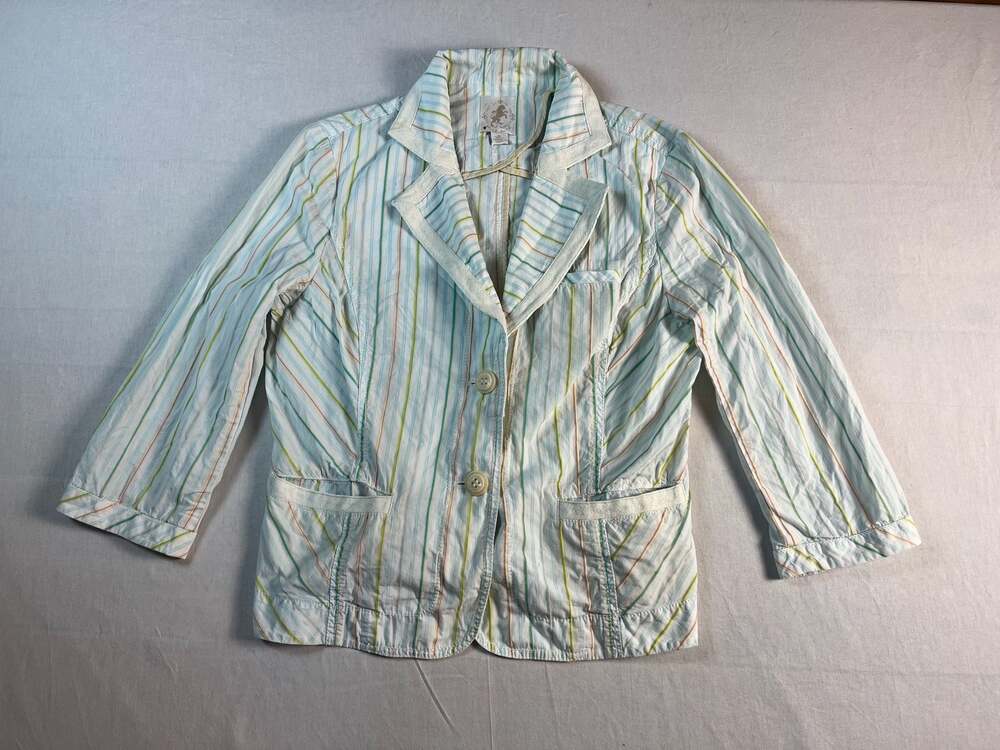 Think Tank Women's Striped Cotton Blazer Jacket, Size Medium Coastal Grandma